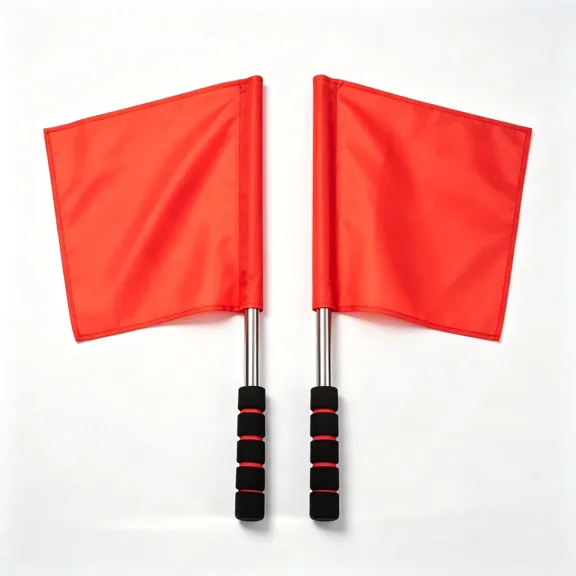 2-Pack Professional Referee Flags with Foam Handles, Stainless Steel Line Judge Signal Flags for Soccer, Volleyball, and Track and Field, Red