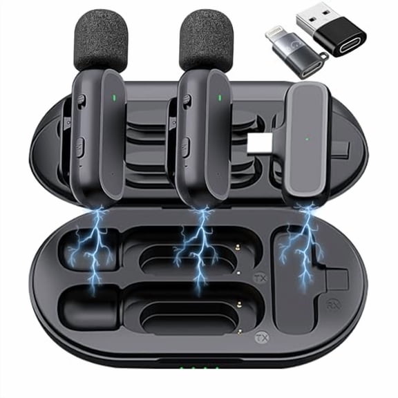 2 Pack Professional Wireless Lavalier Microphone for iPhone iPad Android with Charging Case Noise Reduction Plug-Play Clip on Lapel Mic for Video Recording Vlogging,YouTube,Interview,Live Streaming