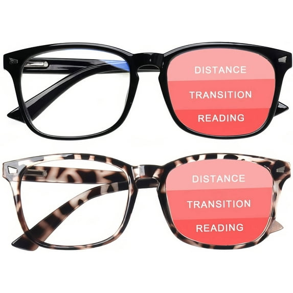 2-Pack Progressive Multifocal Computer Glasses Women Men Blue Light Blocking Reading Glasses Spring Hinge Readers (1 Black+1 Leopard, 2.5)