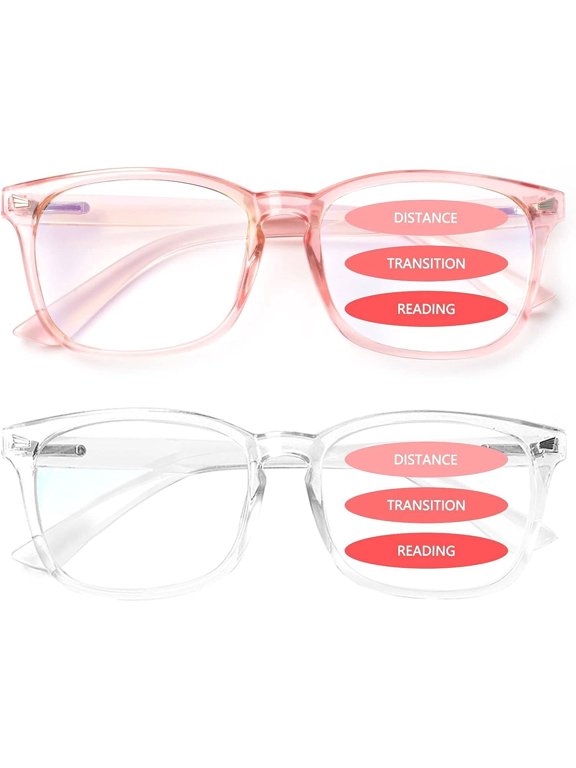 2-Pack Progressive Multifocal Computer Glasses Women Men Blue Light Blocking Reading Glasses Spring Hinge Readers (1Pink 1 Transparent, 2.75)