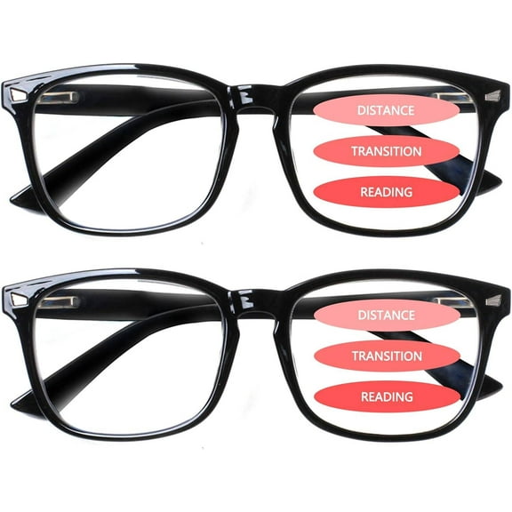 2-Pack Progressive Multifocal Computer Glasses Women Men Blue Light Blocking Reading Glasses Spring Hinge Readers (2 Black, 1.75)