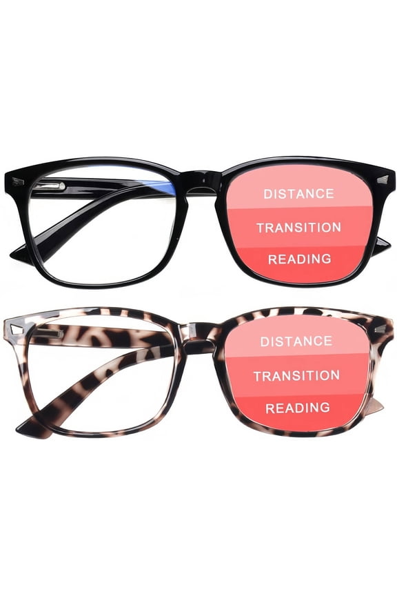 2-Pack Progressive Multifocal Computer Glasses Women Men Blue Light Blocking Reading Glasses Spring Hinge Readers (2 MIX, 2.50)