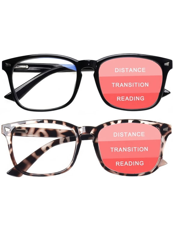 2-Pack Progressive Multifocal Computer Glasses Women Men Blue Light Blocking Reading Glasses Spring Hinge Readers (2 MIX, 4.0)