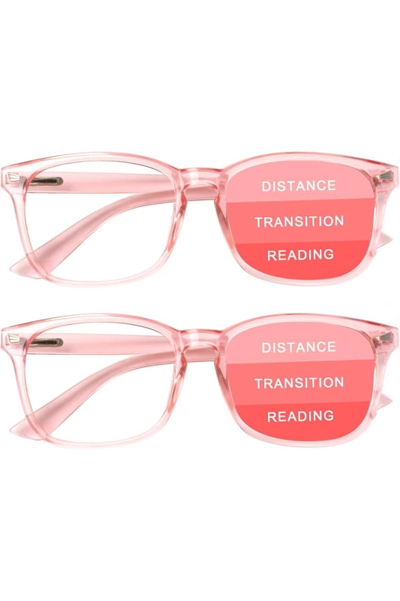2-Pack Progressive Multifocal Computer Glasses Women Men Blue Light Blocking Reading Glasses Spring Hinge Readers (2 Pink, 1.5)