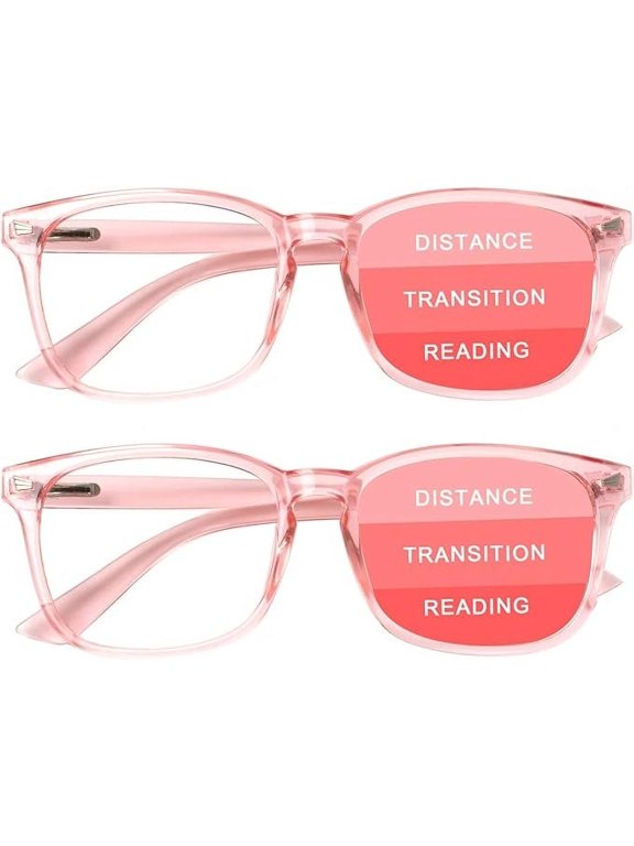 2-Pack Progressive Multifocal Computer Glasses Women Men Blue Light Blocking Reading Glasses Spring Hinge Readers (2 Pink, 2.0)