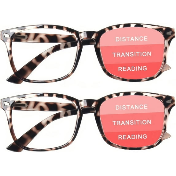 2-Pack Progressive Multifocal Computer Glasses Women Men Blue Light Blocking Reading Glasses Spring Hinge Readers (2 Tortoise, 2.0)