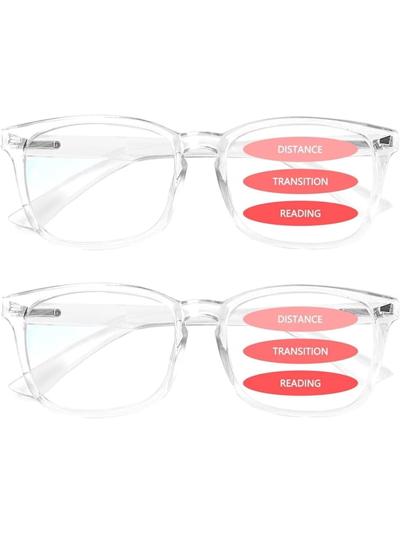 2-Pack Progressive Multifocal Computer Glasses Women Men Blue Light Blocking Reading Glasses Spring Hinge Readers (2 Transparent, 1.50)