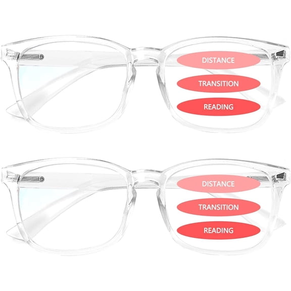 2-Pack Progressive Multifocal Computer Glasses Women Men Blue Light Blocking Reading Glasses Spring Hinge Readers (2 Transparent, 2.75)