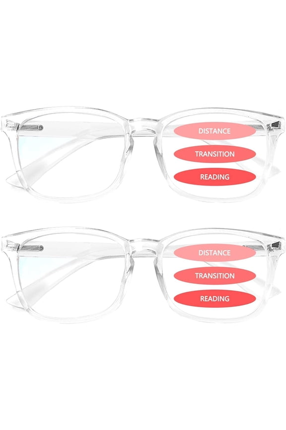 2-Pack Progressive Multifocal Computer Glasses Women Men Blue Light Blocking Reading Glasses Spring Hinge Readers (2 Transparent, 3.5)