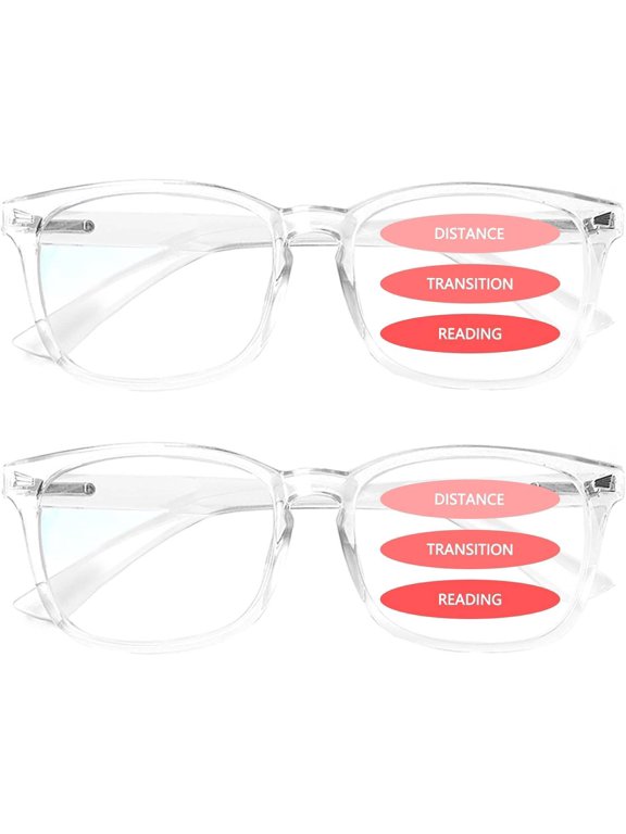 2-Pack Progressive Multifocal Computer Glasses Women Men Blue Light Blocking Reading Glasses Spring Hinge Readers (2 Transparent, 4.0)