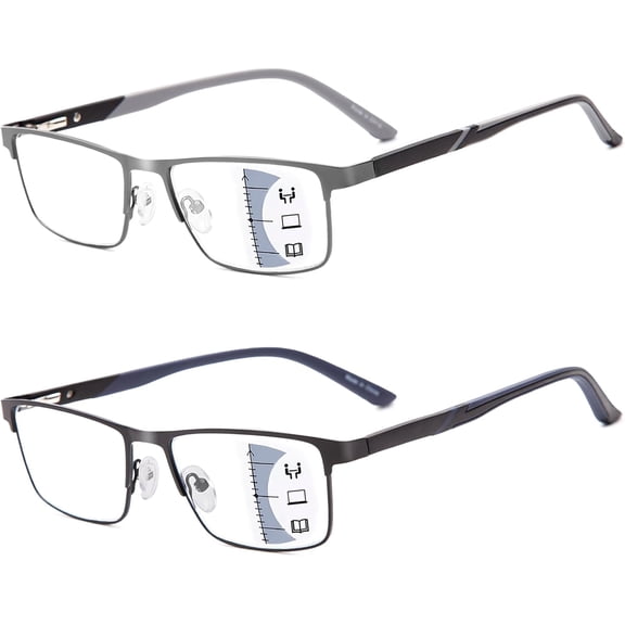 2 Pack Progressive Multifocus Reading Glasse for Men,Blue Light Blocking Computer Readers Multifocal Eyeglasses
