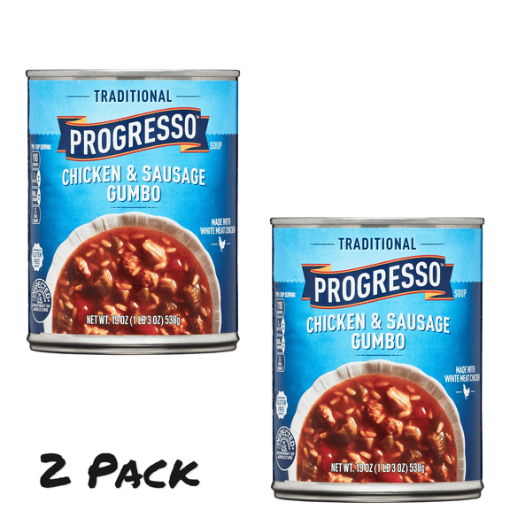 ( 2 Pack ) Progresso Traditional, Chicken & Sausage Gumbo Canned Soup, Gluten Free, 19 oz.