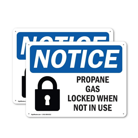 (2 Pack) Propane Cage Locked When Not In Use OSHA Notice Sign 10 Inch X 7 Inch Indoor / Outdoor Rust-Free Aluminum Metal Signs for Workplace, Workshop, and Construction Site, Made in the USA