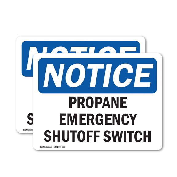 (2 Pack) Propane Emergency Shutoff Switch OSHA Notice Sign 14 Inch X 10 Inch Vinyl Label Decal Sticker Weather Resistant, UV Protected for Workplace, Business, and Construction Site,