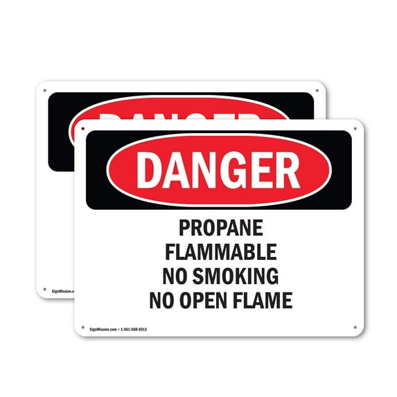 (2 Pack) Propane Flammable No Smoking No Open Flame OSHA Danger Sign 24 Inch X 18 Inch Plastic Sign, Weather Resistant, UV Protected for Workplace, Business, and Construction Site, Made