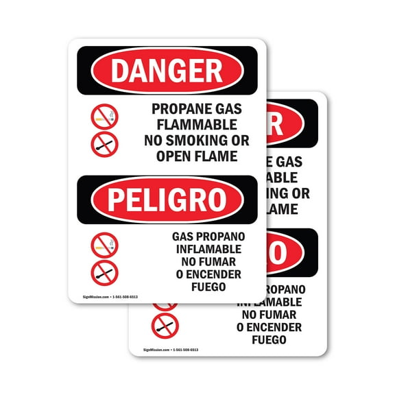 (2 Pack) Propane Gas Flammable No Smoking OSHA Danger Sign 18 Inch X 24 Inch Vinyl Label Decal Sticker Weather Resistant, UV Protected for Workplace, Business, and Construction Site,