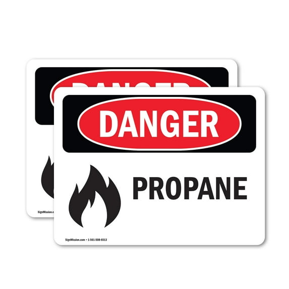 (2 Pack) Propane OSHA Danger Sign 7 Inch X 5 Inch Vinyl Label Decal Sticker Weather Resistant, UV Protected for Workplace, Business, and Construction Site, Made in the USA