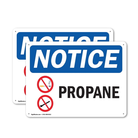 (2 Pack) Propane OSHA Notice Sign 18 Inch X 12 Inch Indoor / Outdoor Rust-Free Aluminum Metal Signs for Workplace, Workshop, and Construction Site, Made in the USA