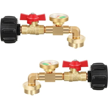 2 Pack Propane Refill Adapter, QCC1 Propane Refill Elbow Adapter with Gauge and ON/Off Control Valve, Fill 1 lb Bottles from 20 lb Tank for Camping Grill, Easy to Use, Solid Brass