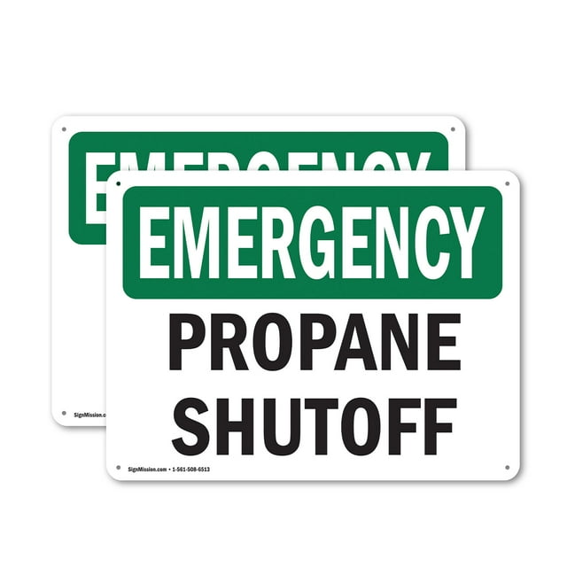 (2 Pack) Propane Shutoff OSHA Emergency Sign 24 Inch X 18 Inch Plastic Sign, Weather Resistant, UV Protected for Workplace, Business, and Construction Site, Made in the USA
