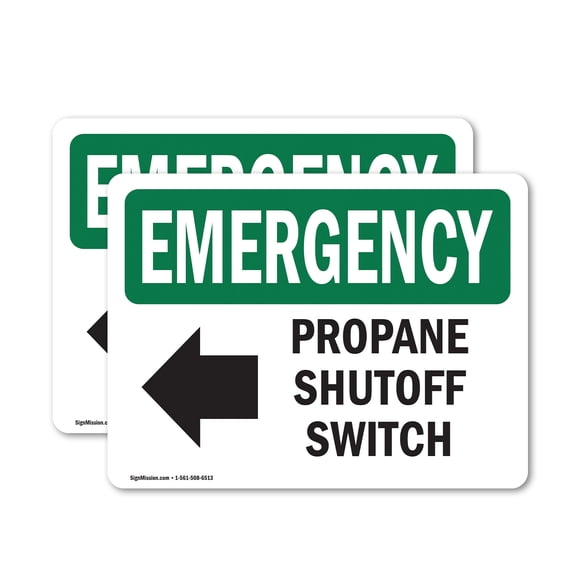 (2 Pack) Propane Shutoff Switch [Left Arrow] With Symbol OSHA Emergency Sign