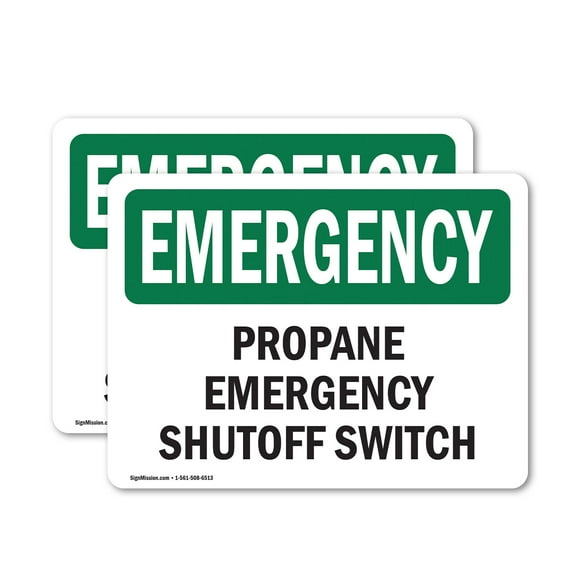 (2 Pack) Propane Shutoff Switch OSHA Emergency Sign 10 Inch X 7 Inch Vinyl Label Decal Sticker Weather Resistant, UV Protected for Workplace, Business, and Construction Site, Made in