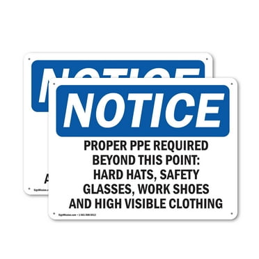 (2 Pack) Proper PPE Required Beyond This Point Hard OSHA Notice Sign 10 Inch X 7 Inch Indoor / Outdoor Rust-Free Aluminum Metal Signs for Workplace, Workshop, and Construction Site,