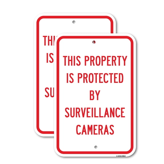 (2 Pack) Property Protected By Surveillance Cameras | 18" X 24" Heavy-Gauge Aluminum Sign | Rust Free Aluminum, Weather Resistant, Waterproof, Fade Resistant, 2 Pre-drilled Holes