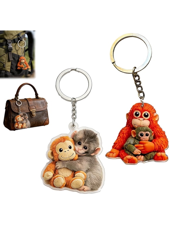 2 Pack Protect Punch Monkey Keychain, 2D Cute Punch Monkey Holding Plush Toy Keychain,Decoration for Backpack Purse Keys,Funny Gifts For Family Friends Loved Ones & Animal Lovers