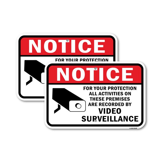 (2 Pack) For Your Protection Activities On Premises Recorde | 12" X 18" Heavy-Gauge Aluminum Sign | Rust Free Aluminum, Weather Resistant, Waterproof, Fade Resistant, 2 Pre-drilled