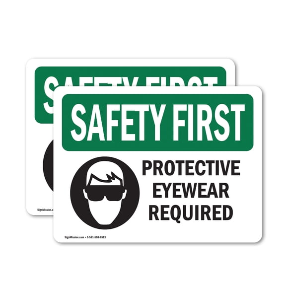 (2 Pack) Protective Eyewear Required With Symbol OSHA Safety First Sign