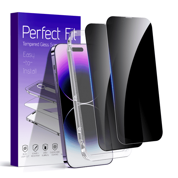 Protescreen 2 Pack Privacy Screen Protector for iPhone 14 ProMax 6.7", True 28° Anti-Spy, 9H Hardness Shatterproof Tempered Glass, Easy to Install, Bubble-Free