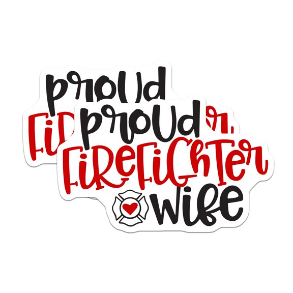 (2 Pack) Proud Firefighter Wife Stickers - Fire Wife Decals - Firefighter Support - 5" On Longest Side - Sticks to Smooth Flat Surfaces - Made in USA - BMCS17836