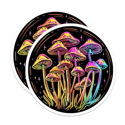 (2 Pack) Psychedelic Mushroom Art Magnets - Trippy Fridge Decor - Glow in The Dark Magnet Set - 5" On Longest Side - for Cars, Fridges, Toolboxes - Made in USA - MAG6889