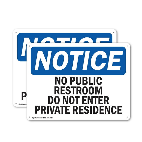 (2 Pack) No Public Restroom Do Not Enter Private Residence OSHA Notice Sign 10 Inch X 7 Inch Indoor / Outdoor Rust-Free Aluminum Metal Signs for Workplace, Workshop, and Construction