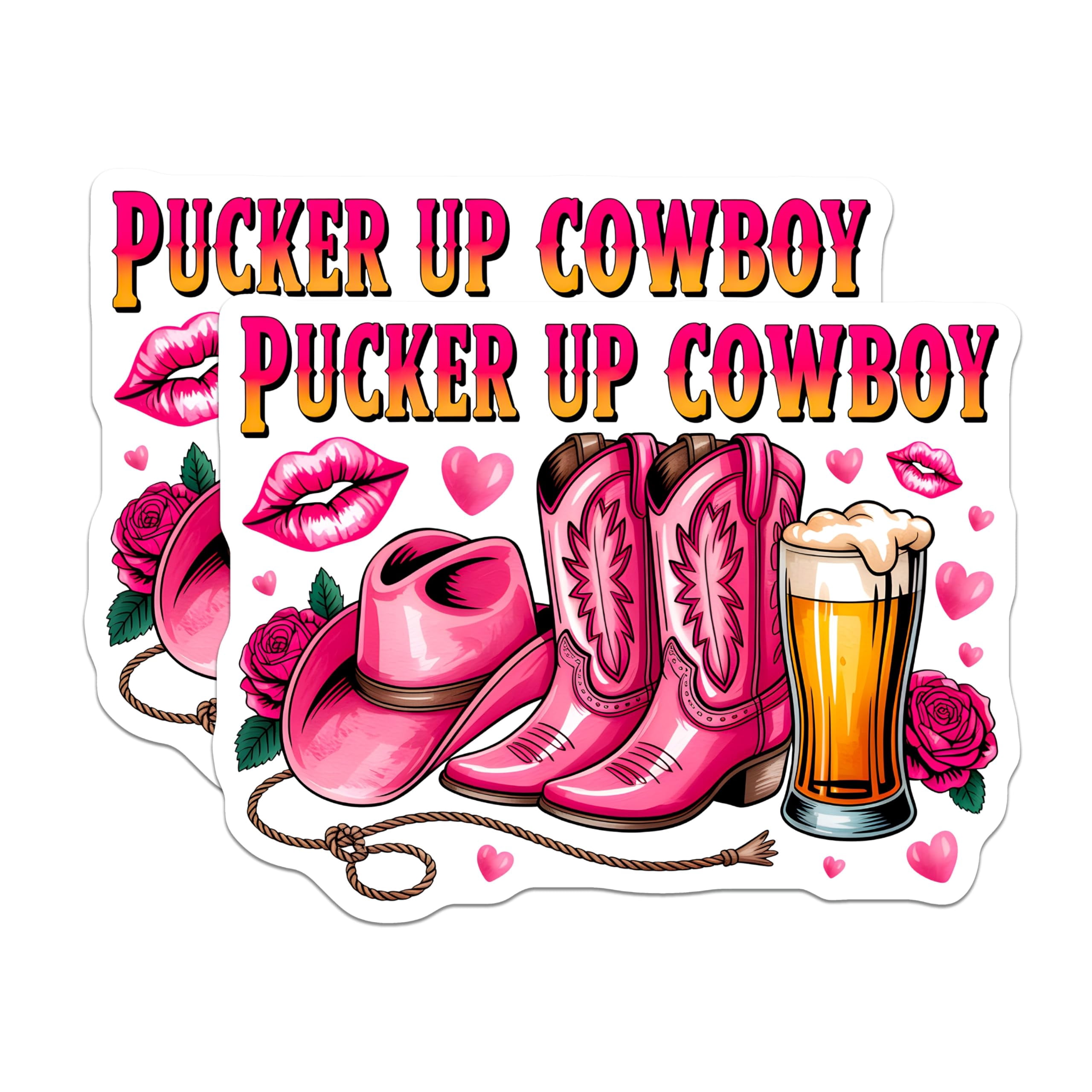 Pink Rodeo Decals (2 Pack) Pucker Up Cowboy Stickers - Nashville Bachelorette - Pink ...
