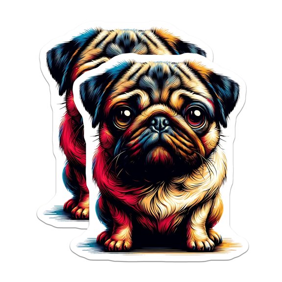 (2 Pack) Pug Dog Magnets - Cute Puppy Illustration - Refrigerator Decorative Accessory - 5" On Longest Side - Premium Magnet - for Cars, Refrigerators, Toolboxes, Lockers - Made in USA - MAG14545