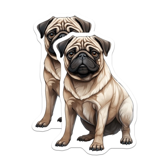 (2 Pack) Pug Magnets - Cute Dog Refrigerator Decor - Pet Lover Accessories - Animal Fridge Art - 5 Inches On Longest Side - Thick Durable Magnet - Made in USA - MAG24762