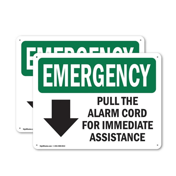(2 Pack) Pull The Alarm Cord For Immediate With Symbol OSHA Emergency Sign 18 Inch X 12 Inch Indoor / Outdoor Rust-Free Aluminum Metal Signs for Workplace, Workshop, and Construction Site