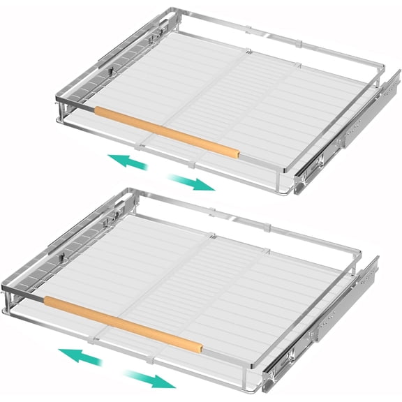 2 Pack Pull Out Cabinet Drawer Shelf Organizer, Extendable Sliding Slide Out Pantry Shelves Storage Heavy Duty for Kitchen Cabinets Under Sink, Adjustable Width 23.1~39.9" W x 22.4" D