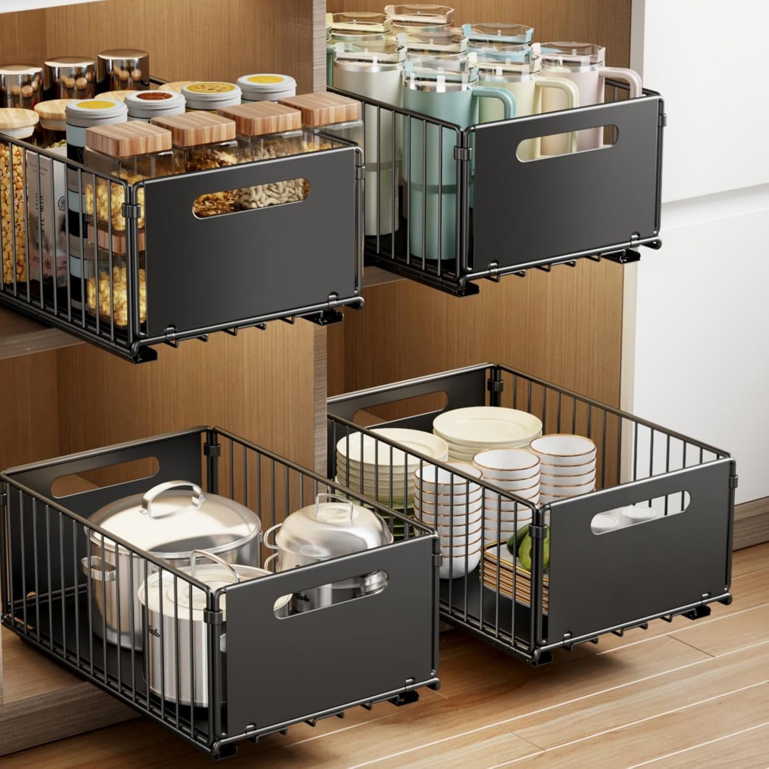 2 Pack Pull Out Cabinet Organizer, Expandable Slide Out Drawers for ...