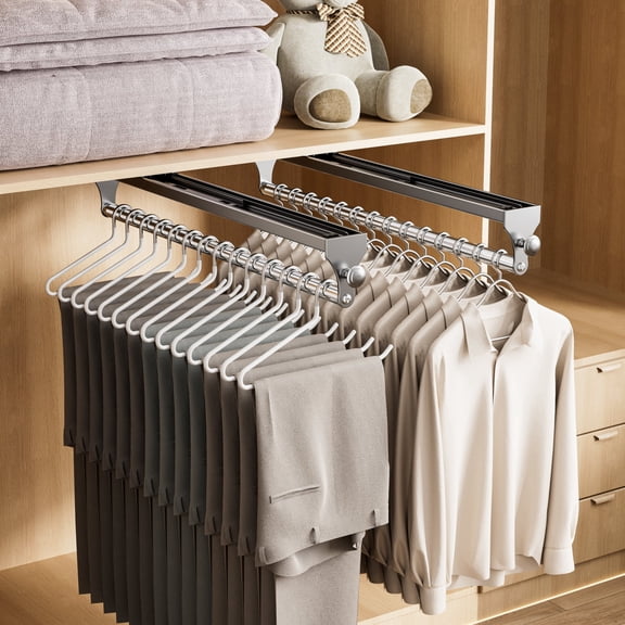 Sofinny 2 Pack Valet Rod for Closet Pull Out, Adjustable 15.7inch Telescopic Pant Rack Sliding, Heavy Duty Clothes Hanger Rail, Space Aluminum (Gray)