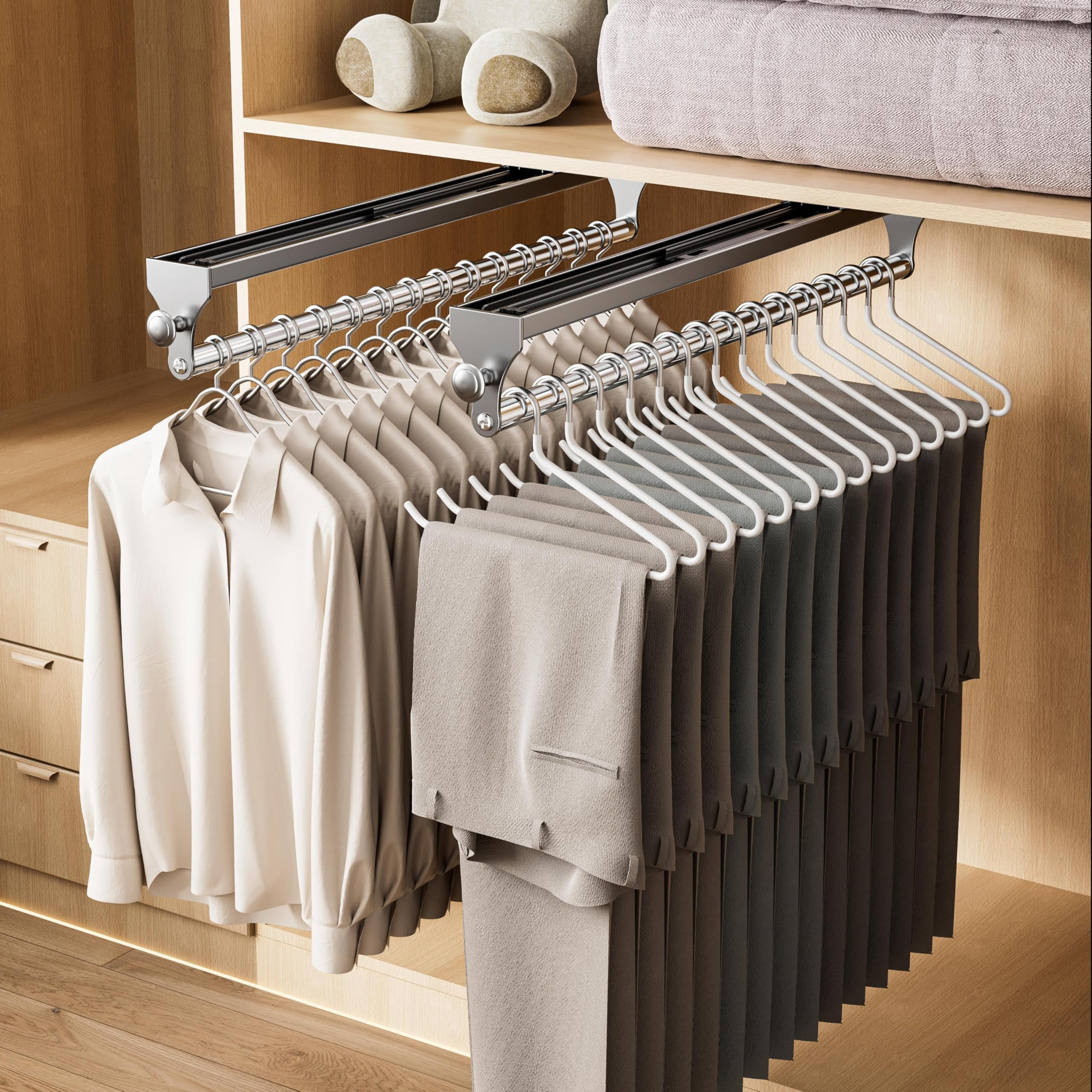 2 Pack Pull Out Closet Rod, Heavy Duty Pants Rack, Adjustable Clothes ...