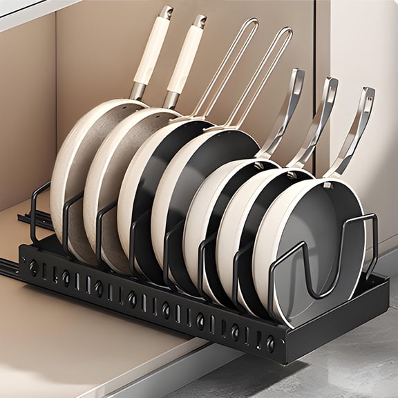 2 Pack Pull Out Cabinet Organizer, Sliding Pot and Pan Lid Storage Rack with 8/16 Adjustable Dividers for Kitchen Cabinets, Bakeware & Plates