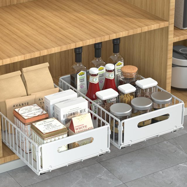 2 Pack Pull Out Organizer, Pull out drawers for with EVA Adhesive Tape, Heavy