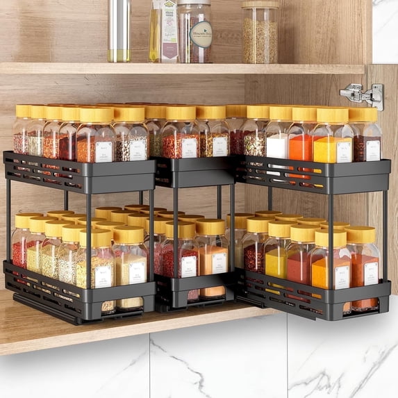2 Pack Pull Out Spice Rack Organizer for Cabinet, Multi-Purpose Kitchen ...