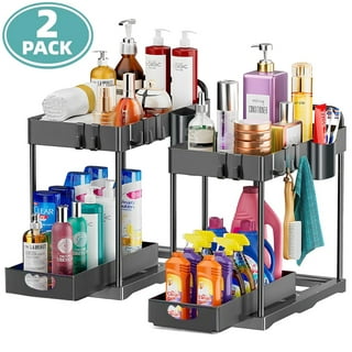 GAOLINE 2 Pack 2 Tier Under Sink Organizers and Storage with 8 Hooks