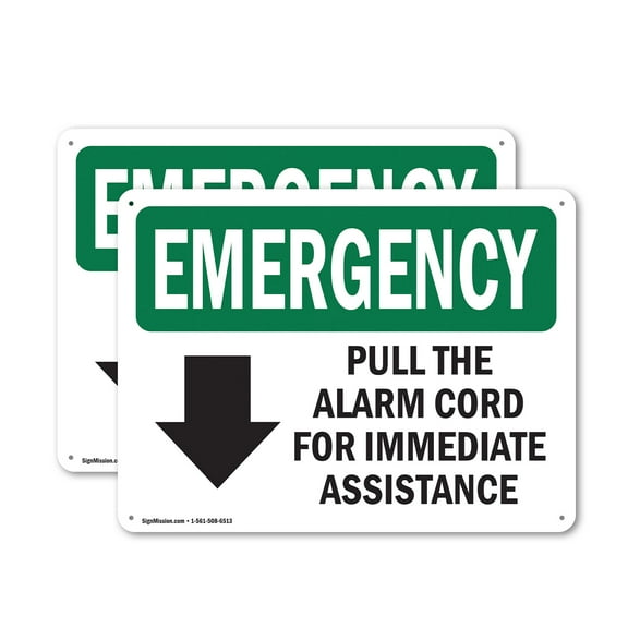 (2 Pack) Pull The Alarm Cord For Immediate With Symbol OSHA Emergency Sign