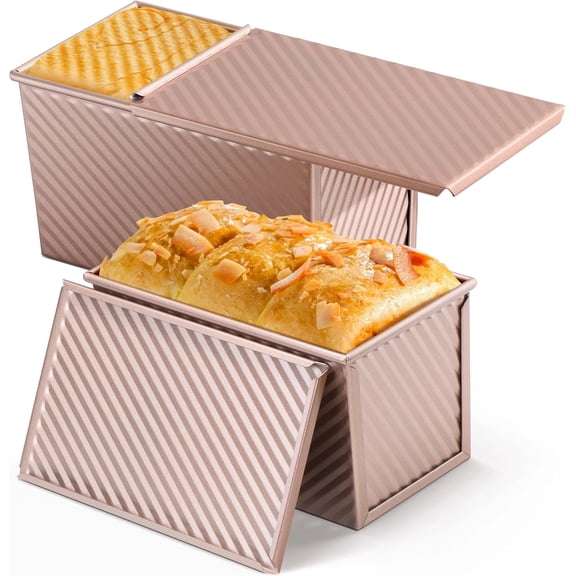 2-Pack Pullman Loaf Pan with Lid 1LB - Non-Stick Corrugated Bread Baking Mold
