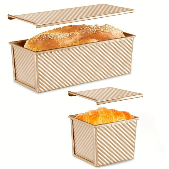 2 Pack Pullman Loaf Pan with Lid - 2.2 LB/0.5 LB Nonstick Corrugated Bread Pan, Ideal for Baking Bread, Sandwiches & Toast, Perfect for Home Bakers
